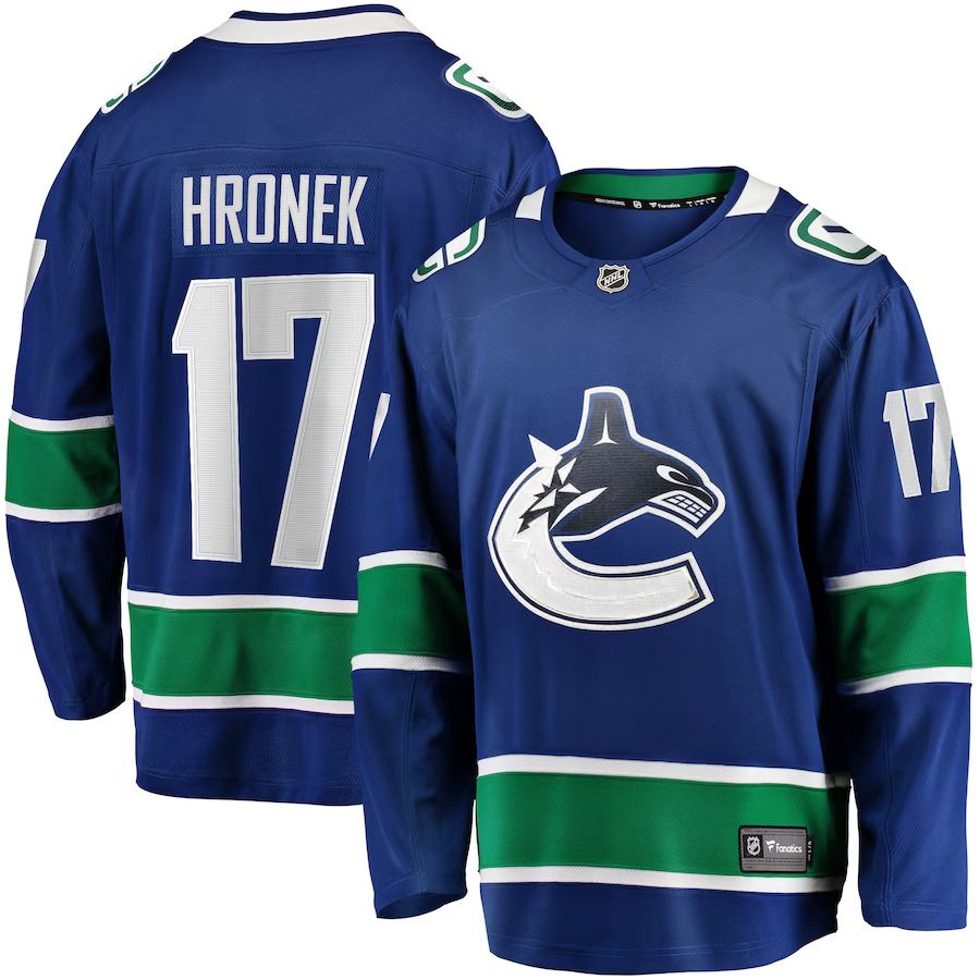 Men Vancouver Canucks #17 Filip Hronek Fanatics Branded Blue Home Breakaway NHL Jersey